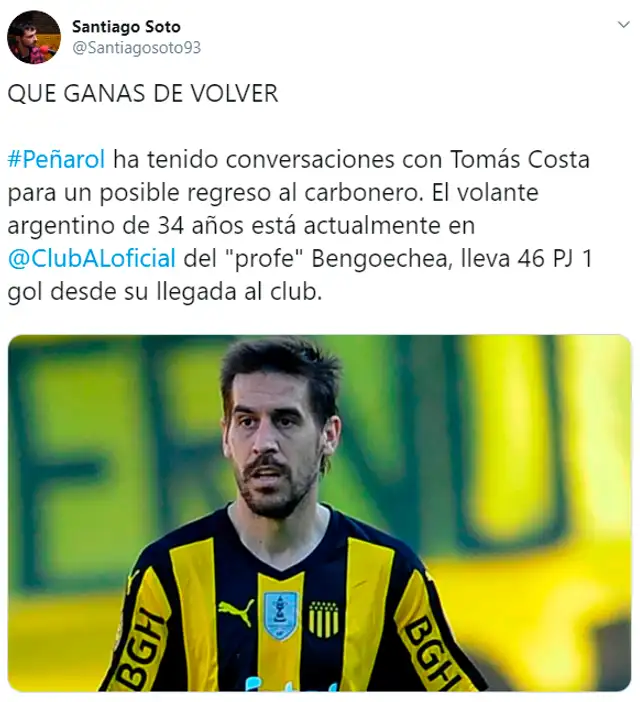 Tomás Costa estaría bajo la lupa de Peñarol. Tomás Costa estaría bajo la lupa de Peñarol.