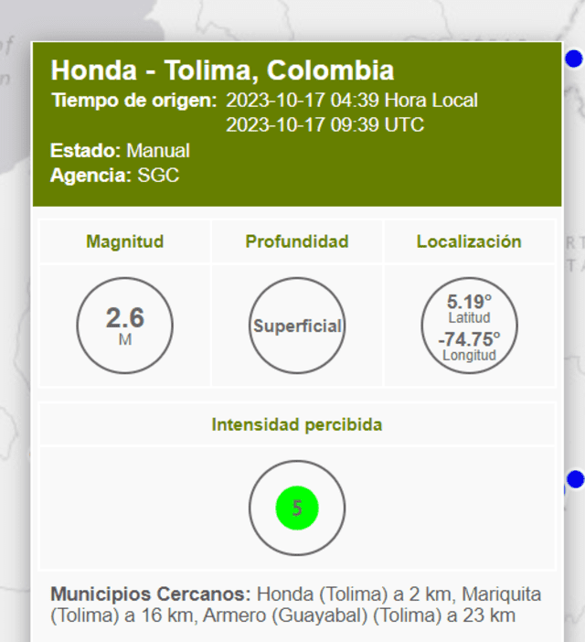 Sismo en Colombia. Foto: SGC   