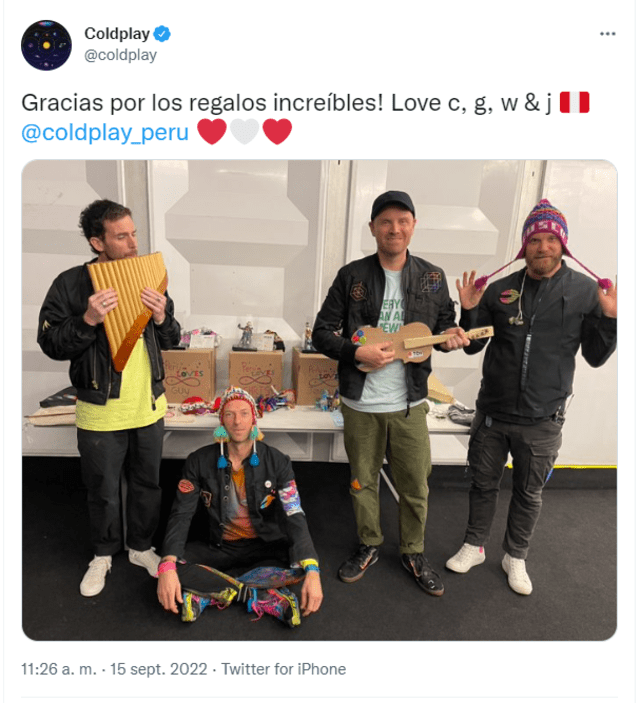 Coldplay, chullos peruanos, zampoña