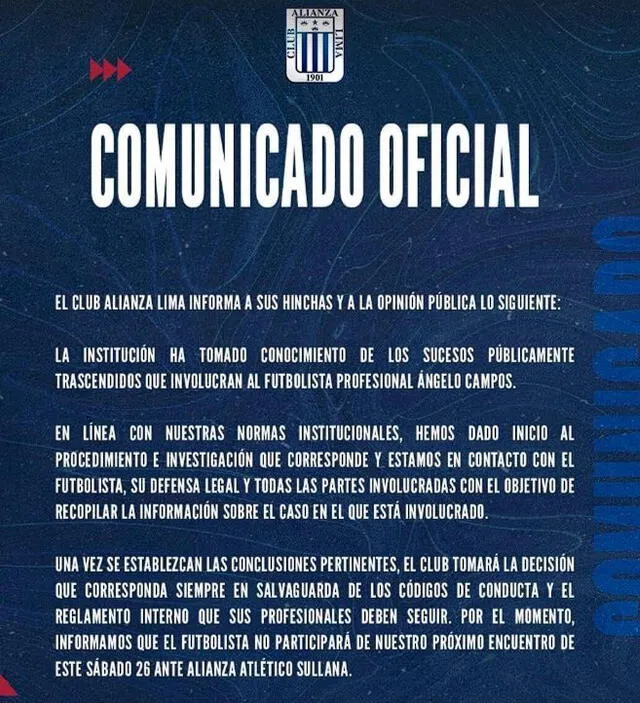 Comunicado de Alianza Lima. Foto: Alianza Lima.   