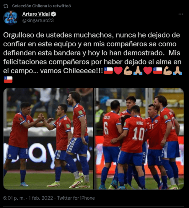 Arturo Vidal es uno de los referentes de la selección chilena. Foto: captura Arturo Vidal twitter