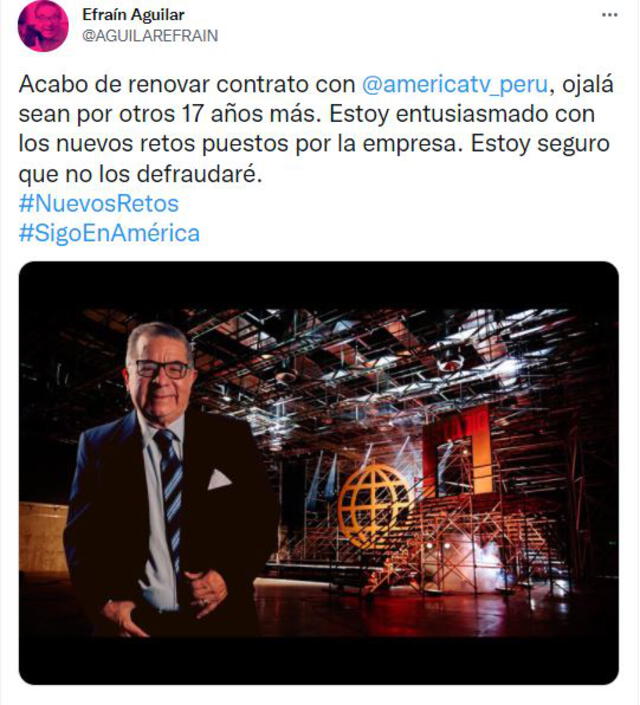 Efraín Aguilar renovó contrato con América TV. Foto: Efraín Aguilar/Instagram