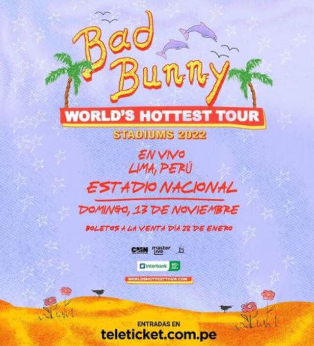 Bad Bunny llega al Perú este domingo 13 de noviembre en el Estadio Nacional. Foto: Teleticket