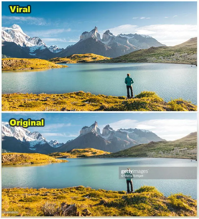 Comparación de fotos del post viral (arriba) y de Getty Images (abajo). Foto: composición.