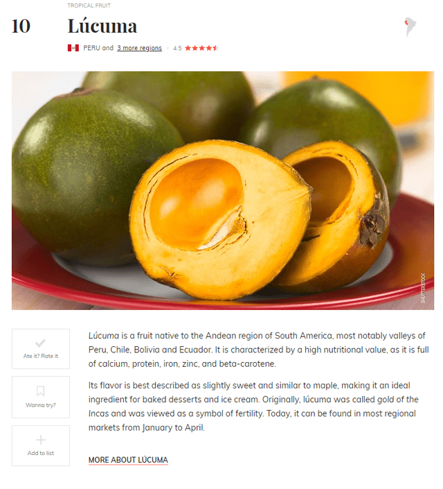  La lúcuma figura en el puesto 10 del listado de Taste Atlas. Foto: Taste Atlas   