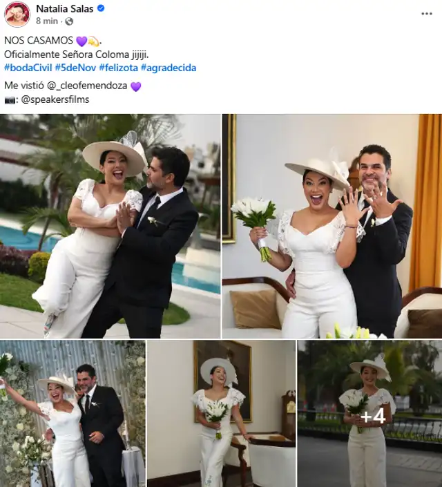  Natalia Salas confirma que se casó por civil con Sergio Coloma. Foto: captura Facebook 