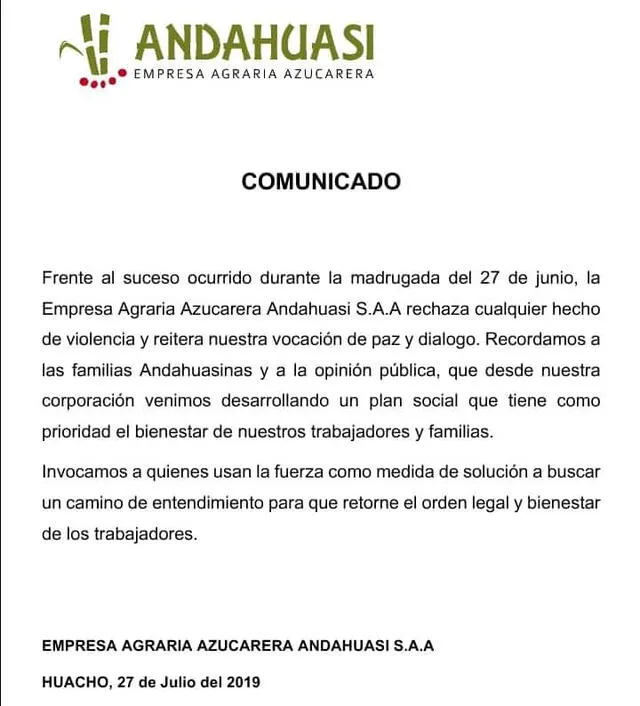 Comunicado Andahuasi