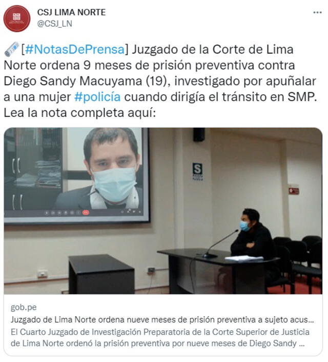 El Poder Judicial solicitó 9 meses de prisión preventiva contra Diego Sandy Macuyama