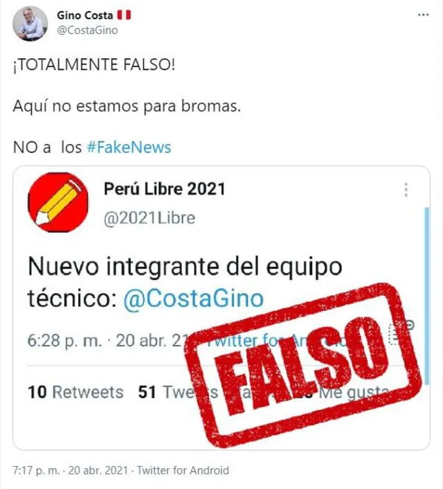 Gino Costa, falso