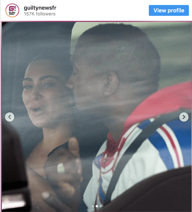 Kim Kardashian y Kanye West se reunieron a las afueras de un restaurante para hablar tras los tuits que escribió el rapero. Foto: Guiltynewsfr/captura