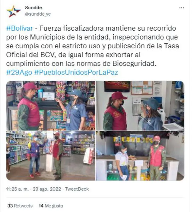 la Sundde impone fiscalizaciones a comercios para que hagan uso de la tasa que establece el Banco Central de Venezuela. Foto: @sundde_ve/Twitter
