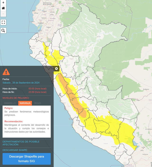 Senamhi detalla zonas afectadas por lluvias.   