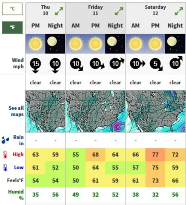 Clima en California HOY, viernes 11 de octubre de 2024. Foto: Weather Forecast<br> Clima en California HOY, viernes 11 de octubre de 2024. Foto: Weather Forecast<br>