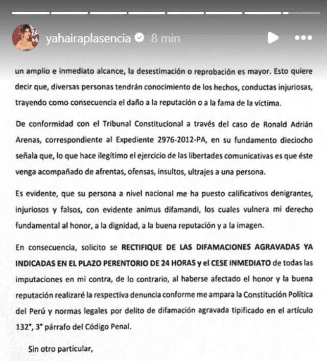  Yahaira Plasencia manda carta notarial a Magaly Medina. Foto: Instagram    