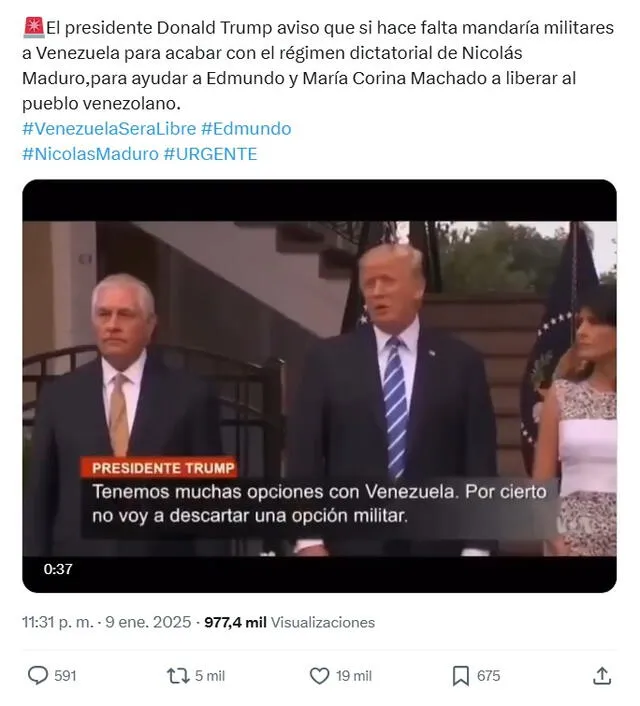 <em>Clip viral sobre Donald Trump difundido como un hecho actual. Foto: captura de X</em>   