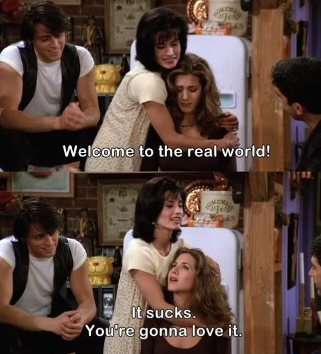 Friends 1x01, 'Mónica' consuela a 'Rachel'