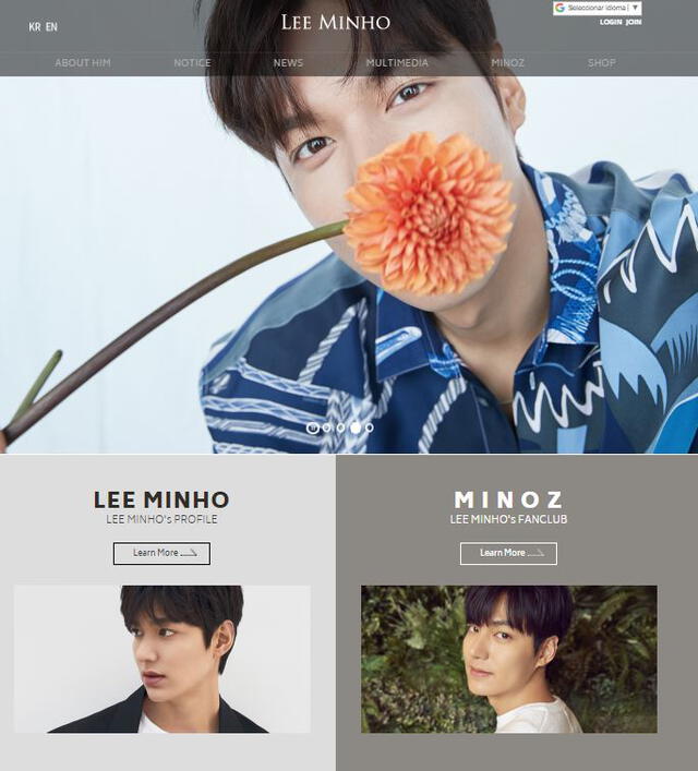 Página web de Lee Min Ho. Foto: captura