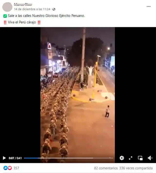 Según varios post, tal video muestra al Ejército en las calles en diciembre de 2022. Foto: captura en Facebook.