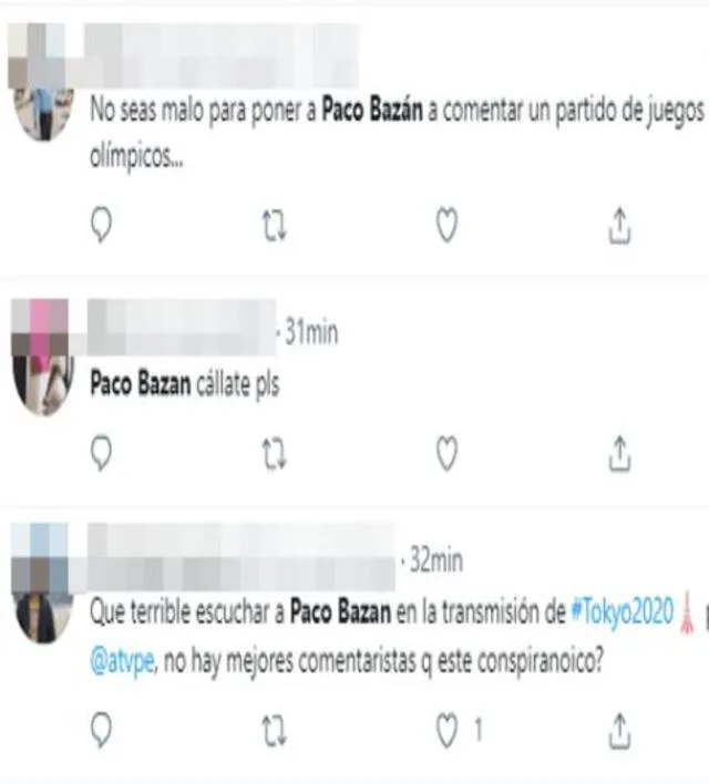 Usuarios de Twitter critican a Paco Bazán. Foto: Twitter