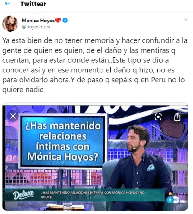 Mónica Hoyos critica a Antonio Pavón