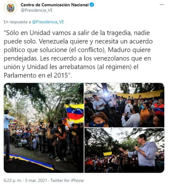 Guaidó mantiene sus mítines e insiste en la unidad opositora. Foto: captura de Twitter