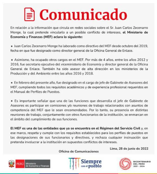 Comunicado MEF