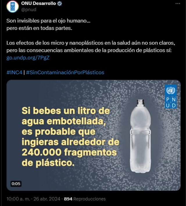  Nanoplásticos en la salud. Foto: Twitter ONU Desarrollo.<br><br>  