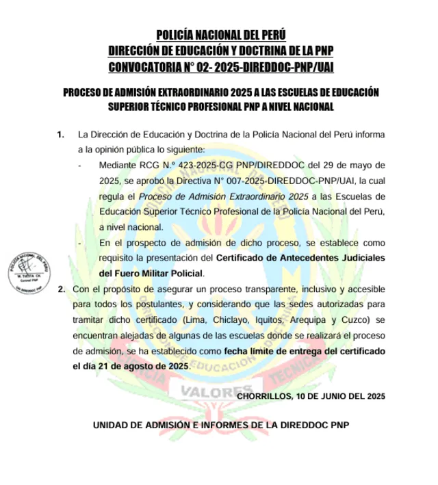 Comunicado de la PNP. Comunicado de la PNP.