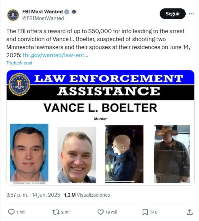 FBI pone precio a cualquier información de Vance Boelter. FBI pone precio a cualquier información de Vance Boelter.