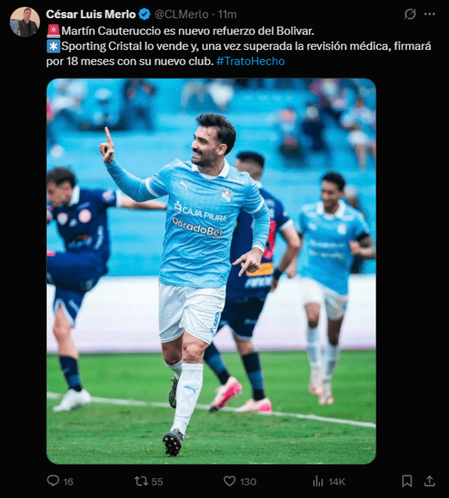 César Luis Merlo confirma la venta de Martín Cauteruccio a Bolívar. Foto: X César Luis Merlo confirma la venta de Martín Cauteruccio a Bolívar. Foto: X