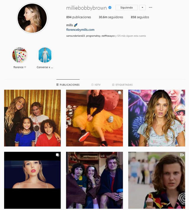 Millie Bobby Brown en Instagram