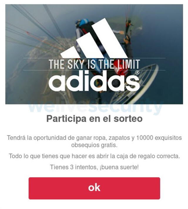 Página fraudulenta que hace creer que pertenece a Adidas. Foto: ESET