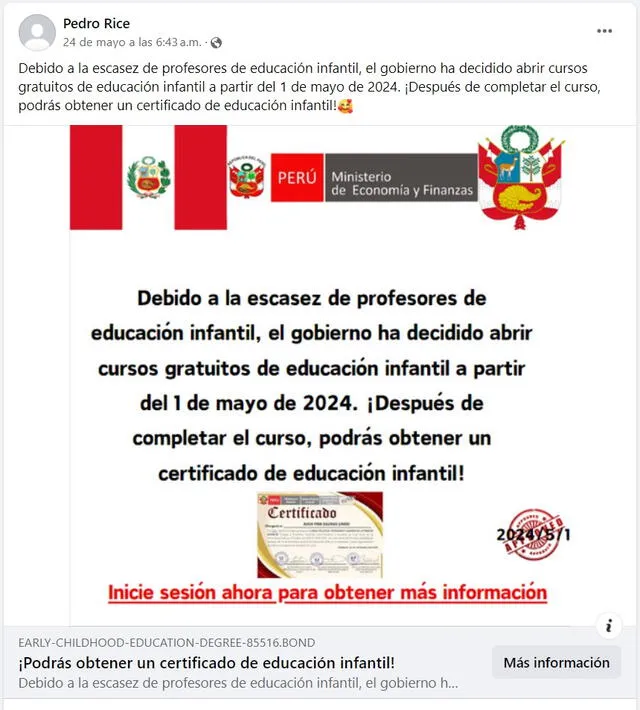 <em> Desinformación sobre el Ministerio de Educación. Foto: captura de Facebook</em>   