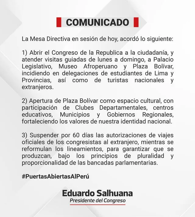 Comunicado de Eduardo Salhuana. Foto: Eduardo Salhuana/X   