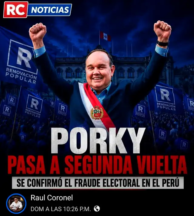 Post asegura que Rafael López Aliaga pasó a segunda vuelta.  