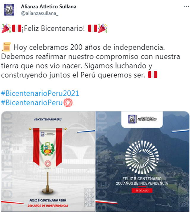 Publicación de Alianza Atlético en Twitter.
