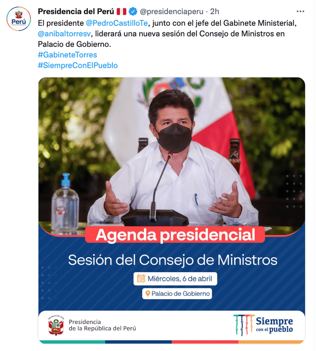Tweet Presidencia del Perú