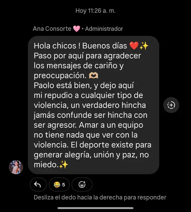 Ana Paula Consorte se pronuncia tras ataque de hinchas en Matute.