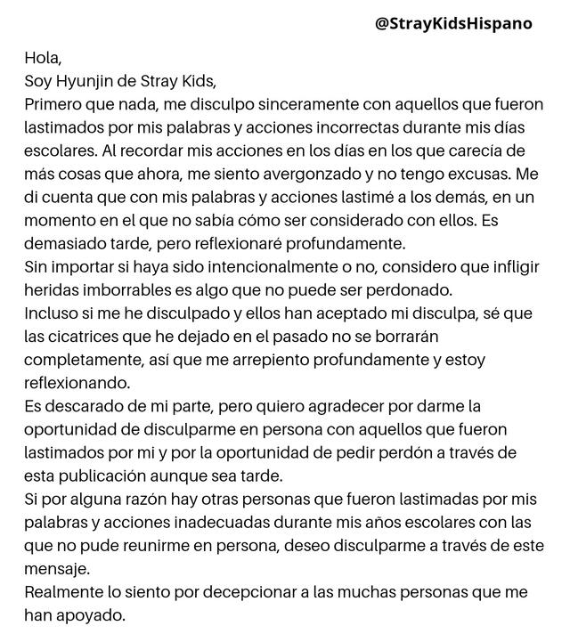 Hyunjin de Stray Kids. Trad: Stray Kids Hispano en Twitter