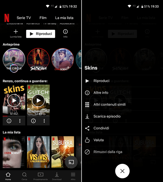 Nuevo menú flotante disponible en la sección 'Segui viendo' de Netflix. | Foto: AndroidWorld