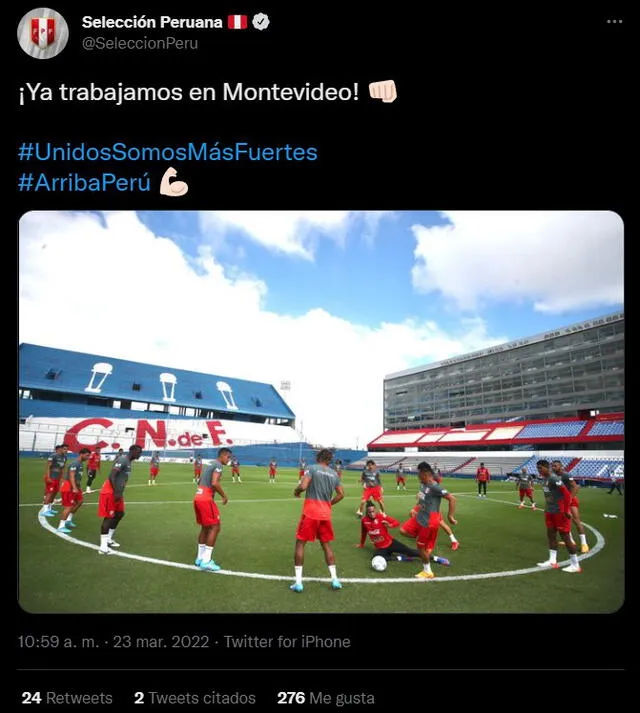 La selección peruana entrena en Montevideo. Foto: Twitter/selección peruana
