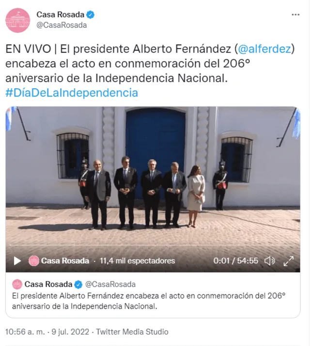 Tuit sobre una actividad de Alberto Fernández como presidente de Argentina. Foto: captura en Twitter / Casa Rosada.