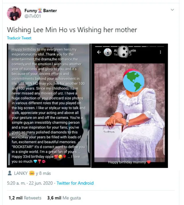 Meme de usuario nigeriano comparando la reacción de las mujeres de su país al cumpleaños de Lee Min Ho. Crédito: captura Twitter