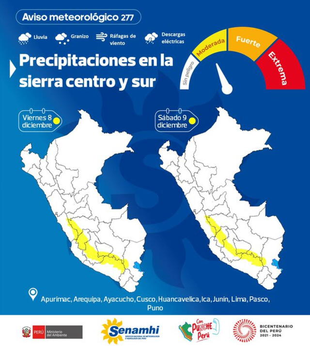 Reporte meteorológico del Senamhi. Foto: Senamhi   