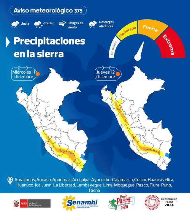  Aviso meteorológico Nº 375 del Senamhi    