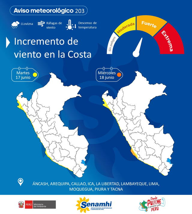 Aviso del Senamhi acerca de incremento de viento en la costa. Aviso del Senamhi acerca de incremento de viento en la costa.