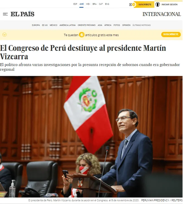 El País señaló que el presidente peruano ha negado las imputaciones. Foto: captura web