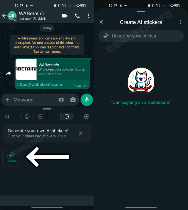  Así se crean los stickers de WhatsApp con IA. Foto: wabetainfo<br><br>    