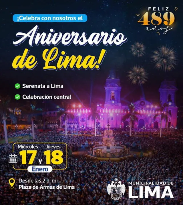Plaza de Armas albegará el aniversario de Lima. Foto: X    
