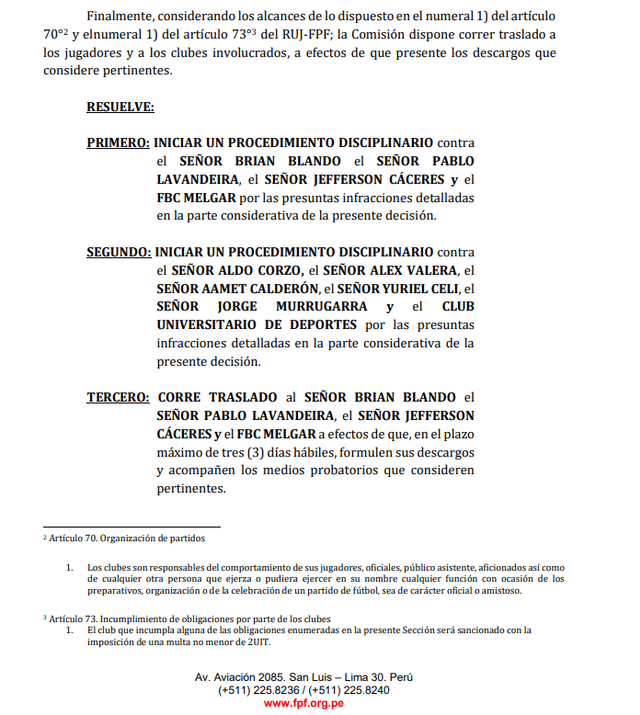  Resolución de la Comisión Disciplinaria. Foto: Liga 1   